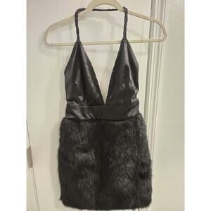 Hera Collection Black Halter Faux Fur Skirt Dress Size S Party Cocktail